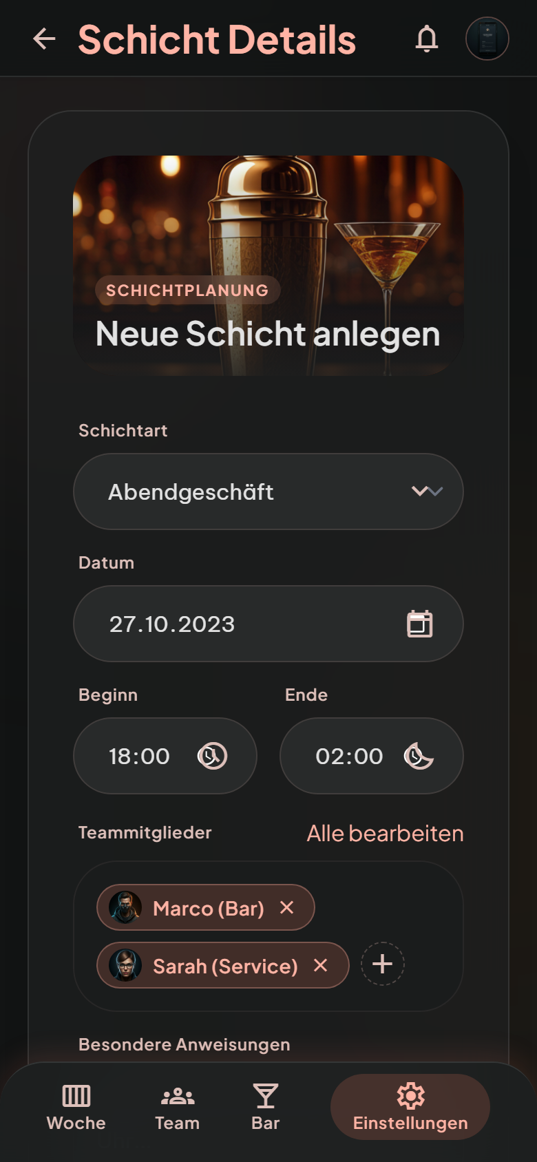 The Shaker Schicht bearbeiten