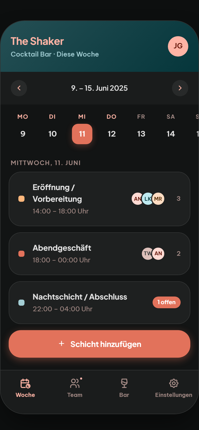 The Shaker Wochenplan